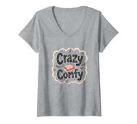 Crazy Comfy Freak in The Sheets Humor Acogedor a la Hora de acostarse Camiseta Cuello V, Mujer, Gris Jaspeado, M