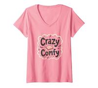 Crazy Comfy Freak in The Sheets Humor Acogedor a la Hora de acostarse Camiseta Cuello V, Mujer, Rosado, XL