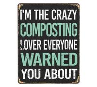 Crazy Compost Lover Shabby Chic Tin Sign Gardener Metal Wall Decor for Home Garden Office Inspirational Quote 8 X 12 in