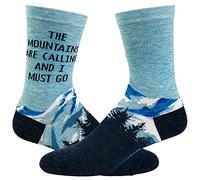 Crazy Dog T-Shirts Calcetines divertidos para hombre, con texto en inglés "The Mountains Are Calling And I Must Go", para acampar y senderismo, para exteriores, Azul, talla única