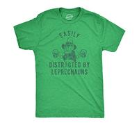 Crazy Dog Tshirts - Mens Easily Distracted by Leprechauns Tshirt Funny Saint Patrick's Day Parade Novelty Graphic tee For Guys (Heather Green) - L - Camiseta Divertidas