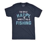 Crazy Dog Tshirts - Mens I'm Only Happy When I'm Fishing Tshirt Funny Fathers Day Outdoor Hobby Gift tee (Heather Navy) - 3XL - Camiseta Divertidas