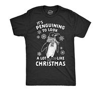 Crazy Dog Tshirts - Mens It's Penguining To Look A Lot Like Christmas Tshirt Funny Holiday Penguin Xmas tee (Heather Black) - L - Camiseta Divertidas