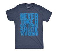 Crazy Dog Tshirts - Mens Never Take A Dog Named Shark To A Beach Tshirt Funny tee (Heather Navy) - M - Camiseta Divertidas