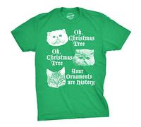 Crazy Dog Tshirts - Mens Oh Christmas Tree Your Ornaments Are History Tshirt Funny Cat Holiday tee For Guys (Green) - S - Camiseta Divertidas