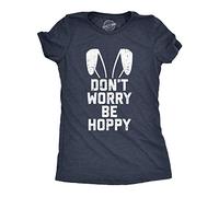 Crazy Dog Tshirts - Womens Don't Worry Be Hoppy Tshirt Funny Easter Bunny tee (Heather Navy) - M - Camiseta para Mujer