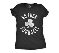 Crazy Dog Tshirts - Womens Go Luck Yourself T Shirt Funny Sarcastic Shamrock tee Saint Patricks Day (Heather Black) - S - Camiseta para Mujer