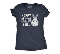 Crazy Dog Tshirts - Womens Happy Easter Yall T Shirt Funny Bunny Saying Egg Hunt Basket Gift for Her (Heather Navy) - XXL - Camiseta para Mujer