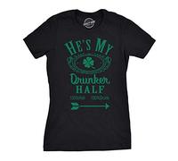 Crazy Dog Tshirts - Womens HES My Drunker Half Funny Saint St Patricks Day Shamrock Cute T Shirt (Black) - L - Camiseta para Mujer
