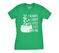 Crazy Dog Tshirts - Womens I Always Carry A Little Pot with Me T Shirt Funny Saint Patricks Day tee (Green) - M - Camiseta para Mujer