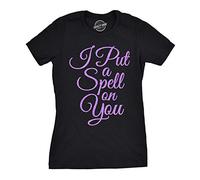 Crazy Dog Tshirts - Womens I Put A Spell On You Tshirt Funny Halloween Movie tee For Ladies (Black) - M - Camiseta para Mujer