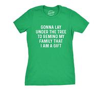 Crazy Dog Tshirts - Womens Lay Under The Tree To Remind My Family Im a Gift T Shirt Funny Christmas (Green) - XXL - Camiseta para Mujer