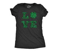 Crazy Dog Tshirts - Womens Love Clover Glitter Tshirt Cute Saint Patrick's Day Parade 4 Leaf Graphic Novelty tee For Ladies (Heather Black) - XL - Camiseta para Mujer