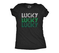 Crazy Dog Tshirts - Womens Lucky Lucky Lucky Tshirt Funny Saint Patrick's Day Parade Luck Graphic Novelty tee For Ladies (Heather Black) - L - Camiseta para Mujer