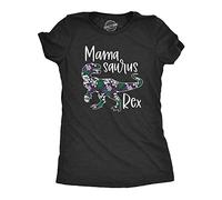 Crazy Dog Tshirts - Womens Mamasaurus Rex Tshirt Funny Dinosaur Mothers Day Floral Print Graphic tee (Heather Black) - L - Camiseta para Mujer