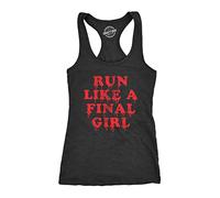 Crazy Dog Tshirts - Womens Run Like A Final Girl Fitness Tank Funny Horror Movie Halloween Sarcastic Fitness Tanktop (Heather Black) - XL - Camisetas De Tirantes para Mujer