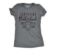 Crazy Dog Tshirts - Womens Surviving Motherhood One Sip At A Time Tshirt Funny Coffee tee For Ladies (Dark Heather Grey) - XXL - Camiseta para Mujer