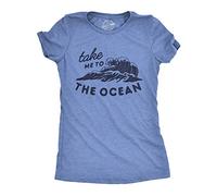 Crazy Dog Tshirts - Womens Take Me To The Ocean Tshirt Cute Beach Vacation tee (Heather Light Blue) - L - Camiseta para Mujer