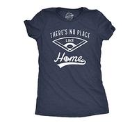 Crazy Dog Tshirts - Womens Theres No Place Like Home T Shirt Funny Baseball Diamond Graphic Novelty tee For Ladies (Heather Navy) - L - Camiseta para Mujer