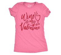 Crazy Dog Tshirts - Womens Wine Is My Valentine Tshirt Funny Valentines Day Drinking tee For Ladies (Heather Pink) - XXL - Camiseta para Mujer