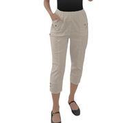 Crazy Fashion Ladies Capri Three Quarter Soft 3/4 Pantalones Ladies Stretch Short Pullover Pantalones Cortos de Cintura elástica Tallas Grandes Pantalones de Verano para Mujeres EUR (Beige, 24)