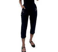 Crazy Fashion Ladies Capri Three Quarter Soft 3/4 Pantalones Ladies Stretch Short Pullover Pantalones Cortos de Cintura elástica Tallas Grandes Pantalones de Verano para Mujeres EUR (Black, 24)