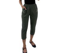 Crazy Fashion Ladies Capri Three Quarter Soft 3/4 Pantalones Ladies Stretch Short Pullover Pantalones Cortos de Cintura elástica Tallas Grandes Pantalones de Verano para Mujeres EUR (Khaki, 20)