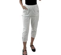 Crazy Fashion Ladies Capri Three Quarter Soft 3/4 Pantalones Ladies Stretch Short Pullover Pantalones Cortos de Cintura elástica Tallas Grandes Pantalones de Verano para Mujeres EUR (White, 16)