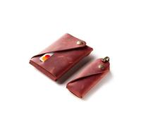 Crazy Horse Craft, Juego minimalista de cartera y llavero, marrón clásico, tarjetero, paquete de llaveros pequeños, estuche para tarjetas, kit de llavero, Rojo Fragola, Large - for keys up to 9 cm