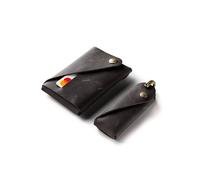 Crazy Horse Craft, Juego minimalista de cartera y llavero, marrón clásico, tarjetero, paquete de llaveros pequeños, estuche para tarjetas, kit de llavero, Negro carbón., Large - for keys up to 9 cm