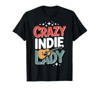 Crazy Indie Lady - Abanico de música para guitarra acústica Camiseta