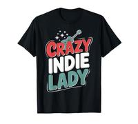 Crazy Indie Lady - Abanico de música para guitarra acústica Camiseta