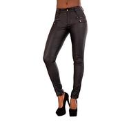 Crazy Lover Pantalón Cuero Negro Mujer Tiro Alto Skinny con Bolsillos Traseros - Estilo Sofisticado y Moderno (44, Negro 2)