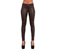 Crazy Lover Pantalón Mujer Cuero Marrón Cintura Media Skinny con Bolsillos Funcionales - Estilo Versátil y Elegante (34, Marrón)