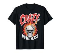 Crazy Metal Beast Skull Guitarra Diseño Fuego Camiseta