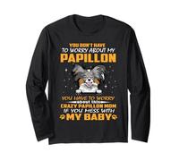Crazy Papillon Mom Funny Dog Mom Puppy Lover Manga Larga