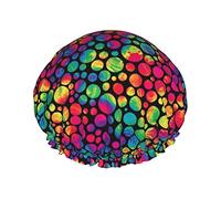 Crazy Rainbow Dots Gorro de ducha impermeable, Gorro de baño elástico Gorro de baño de protección ambiental Gorros de baño para el cabello, Capas impermeables dobles Gorro de ducha de baño