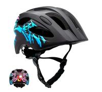 Crazy Safety Casco de bicicleta infantil Graffiti negro/azul | Casco de bicicleta para niños de 6 a 12 años para bicicletas, monopatines, bicicletas de montaña, patines, luz trasera recargable por USB
