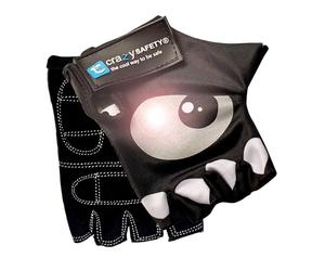 Crazy Safety Guantes de ciclismo negros para niños | Ojos reflectantes y palmas acolchadas | Talla S | Ideal para ciclismo, scooter y actividades al aire libre, Negro , S