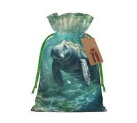 Crazy Save - Bolsa de Navidad con estampado de manatí, con cordón, reutilizable, para regalos de Navidad