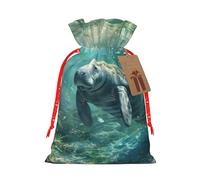 Crazy Save - Bolsa de Navidad con estampado de manatí, con cordón, reutilizable, para regalos de Navidad