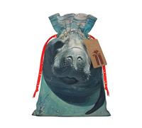Crazy Save - Bolsa de Navidad con estampado de manatí, con cordón, reutilizable, para regalos de Navidad