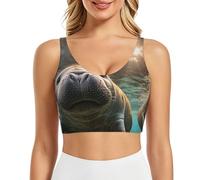 Crazy Save - Brasier deportivo con estampado de manatí para mujer, brasier de entrenamiento con copas extraíbles, para yoga, gimnasio, atletismo, Negro, XL