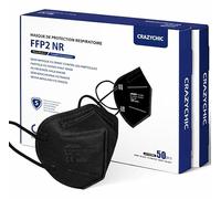 CRAZYCHIC - 100 Mascarillas FFP2 NR Negra - Certificada CE EN149 - Mascarilla de Protección Respiratoria Antipolvo - 5 Capas Alta Filtración - Hipoalergénica - Envasado Individual - Paquete 100
