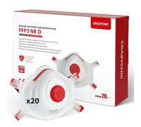 CRAZYCHIC - 20x Mascarilla FFP3 NR D - Certificada CE EN149 - Mascarilla de Protección Respiratoria Antipolvo con Válvula - Alta Filtración Contra Contaminación Trabajos Construcción Pintura Química