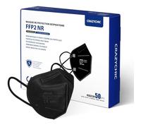 CRAZYCHIC - 50 Mascarillas FFP2 NR Negra - Certificada CE EN149 - Mascarilla de Protección Respiratoria Antipolvo - 5 Capas Alta Filtración - Hipoalergénica - Envasado Individual - Paquete 50