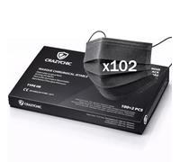 CRAZYCHIC - x102 Mascarilla Quirúrgica Tipo IIR Negro - Certificada CE EN14683 - Mascarilla Médica Desechable 3 Capas Alta Filtración BFE>99% - Hipoalergénico - Paquete 102 unidades