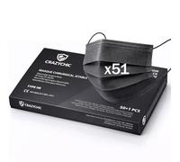 CRAZYCHIC - x51 Mascarilla Quirúrgica Tipo IIR Negro - Certificada CE EN14683 - Mascarilla Médica Desechable 3 Capas Alta Filtración BFE>99% - Hipoalergénico - Paquete 51 unidades