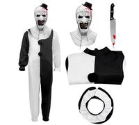 Crazycos Terrifier de Payaso Chico Art The Clown Horror Killer Clown Kostüm Overall mit Terrifier Maske Handschuhe Messer Halsumfang para Halloween