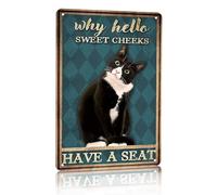 Crazysign Funny Tuxedo Cat Bathom Stath Why Hello Sweet Cheeks Letrero de estao para el bao Decoracin de la pared del bao 12 x 8 pulgadas (30